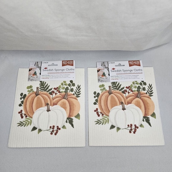 New Set of 2 Ritz Swedish Sponge Cloth 2 packs Fall Leaves Pumpkins 6.7" x 8" - Picture 1 of 6